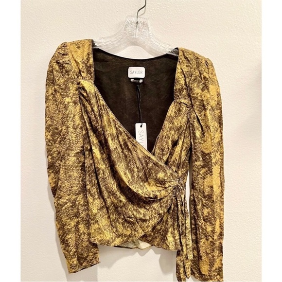 Saylor yellow gold python printed faux wrap blouse top NEW - Picture 3 of 9